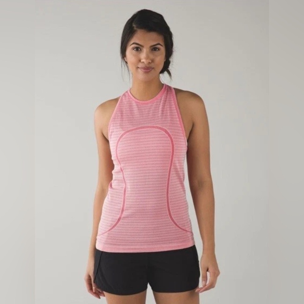 Lululemon Run Swiftly Tech Tank Stitch Stripe White Heathered Boom Juice Size 4